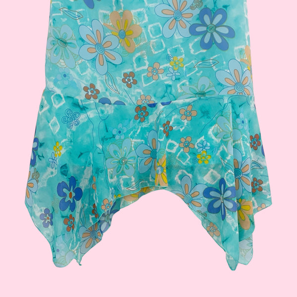 AQUA FLORAL PRINT ASYMMETRICAL MIDI SKIRT (18)