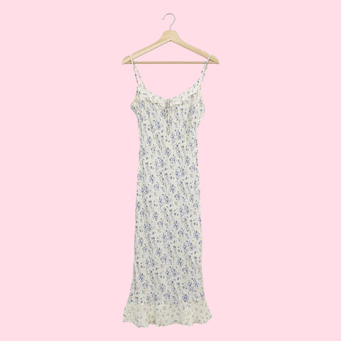 CREAM MICRO FLORAL MIDI DRESS (S/M)