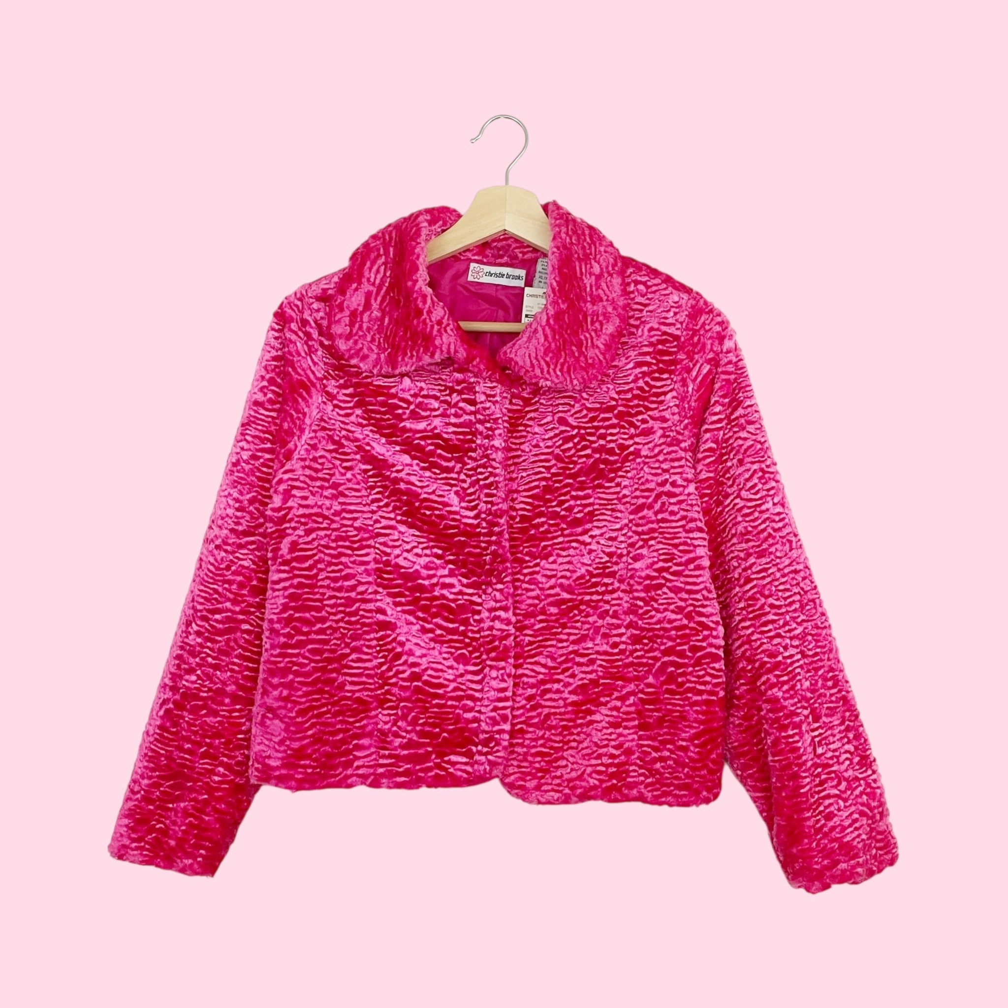 HOT PINK FAUX CURLY LAMB JACKET (S)