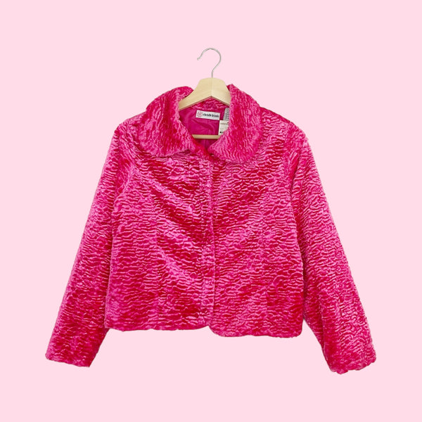 HOT PINK FAUX CURLY LAMB JACKET (S)