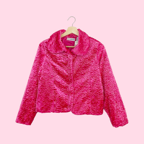 HOT PINK FAUX CURLY LAMB JACKET (S)