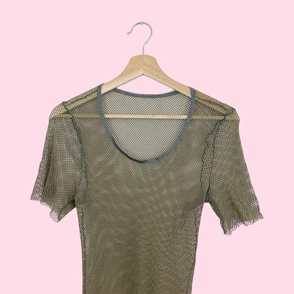 ARMY GREEN FISHNET TOP (S-L)