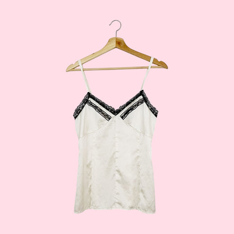 CREAM SILK CAMI W/ LACE TRIM (M)