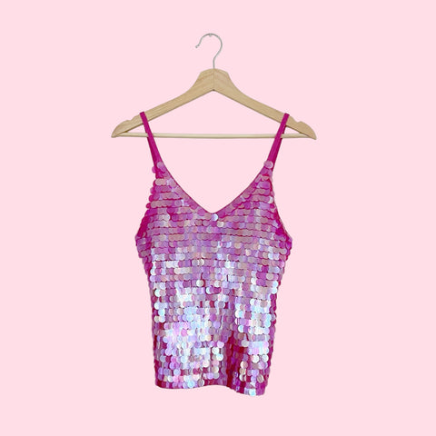 PINK SEQUINS KNIT TANK (XS)