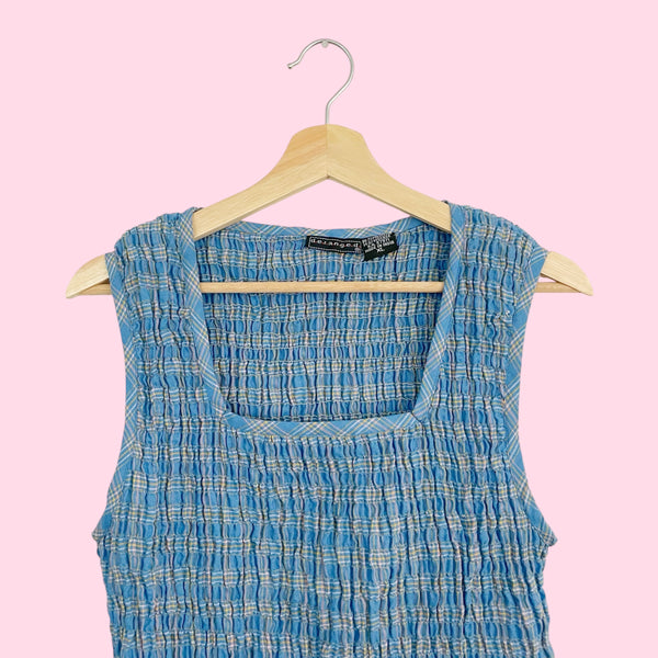 BLUE PLAID SMOCKED TANK (L)