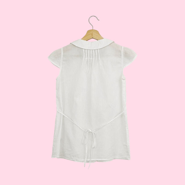 Y2K WHITE SHEER STRIPED BLOUSE (S)