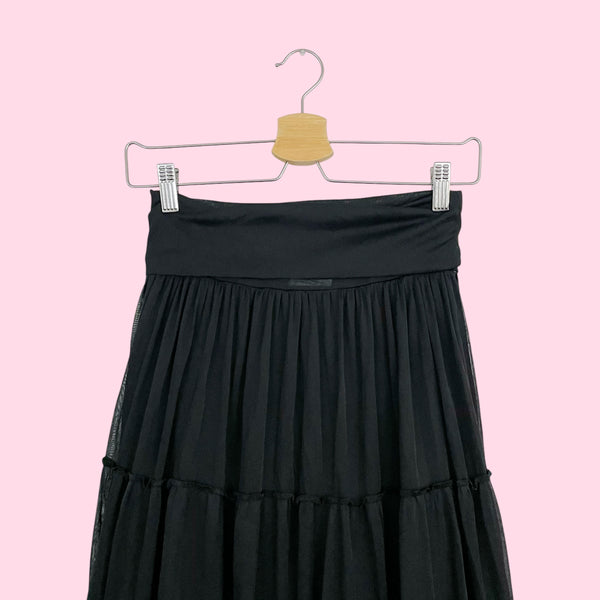 BLACK TIERED MIDI SKIRT (S)