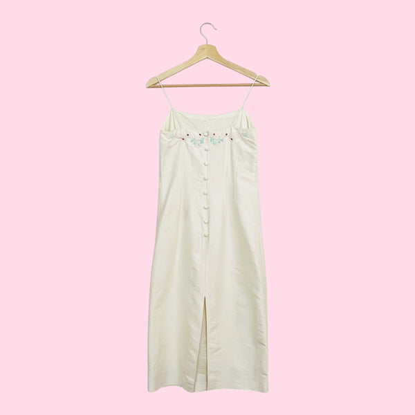 CREAM RAW SILK BEADED MIDI DRESS (2)