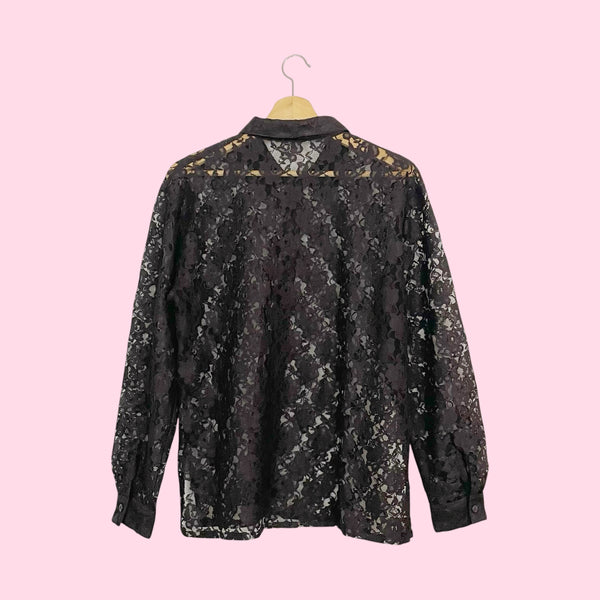 90s Brown Lace Blouse (L)