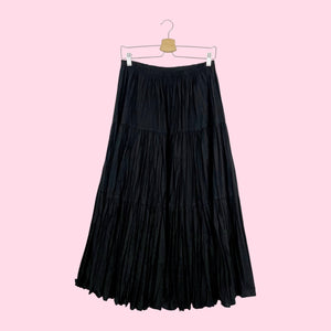 BLACK PLEATED COTTON MAXI SKIRT (L)