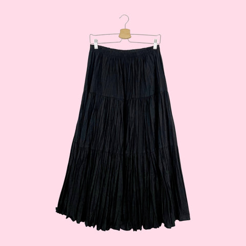 BLACK PLEATED COTTON MAXI SKIRT (L)