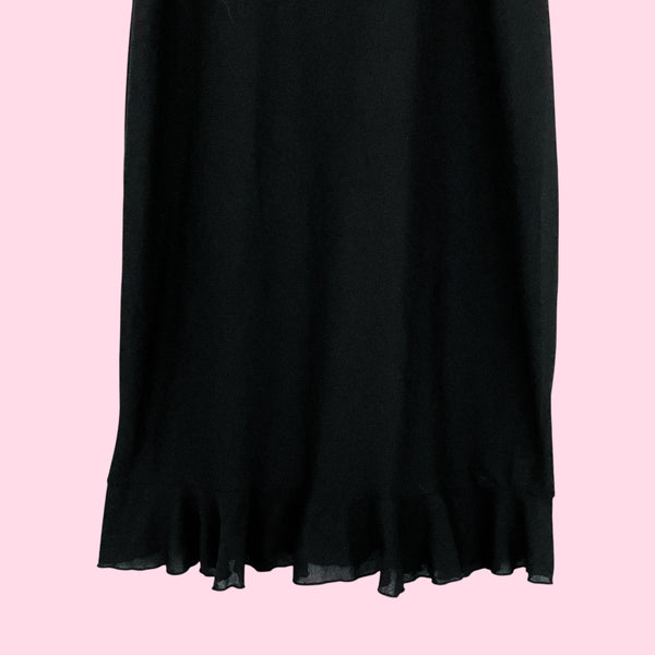 BLACK MESH MILKMAID MIDI DRESS (M)