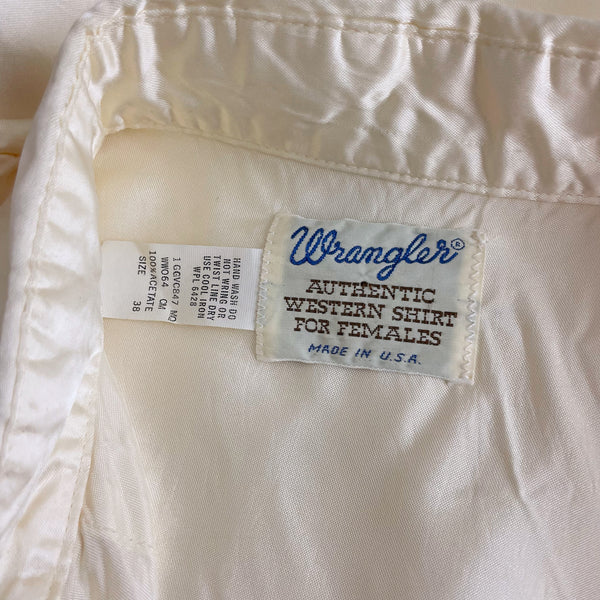 WRANGLER CREAM SATIN BLOUSE W/ PEARL SNAPS (M)