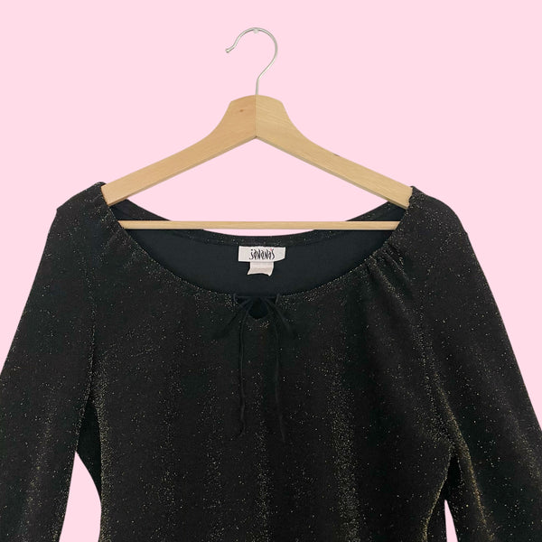 90s Black + Gold Metallic Blouse (XL)