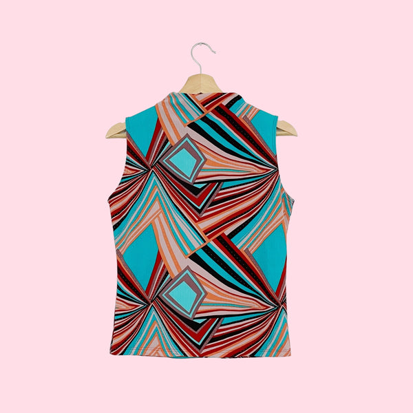 GEOMETRIC PRINT MOCK NECK TOP (M/L)