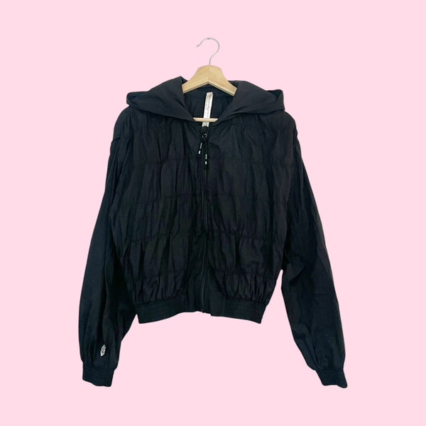 Free People Movement Black Ruched Windbreaker Jacket (S)