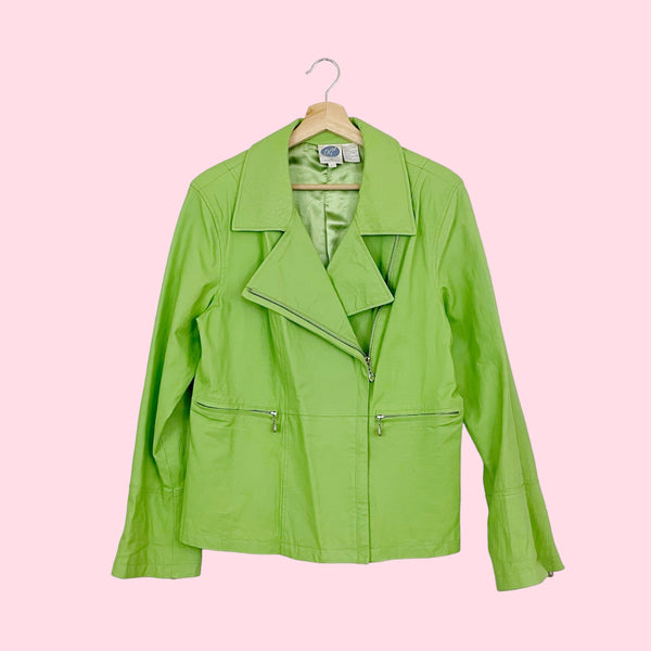LIME GREEN LEATHER JACKET (L)