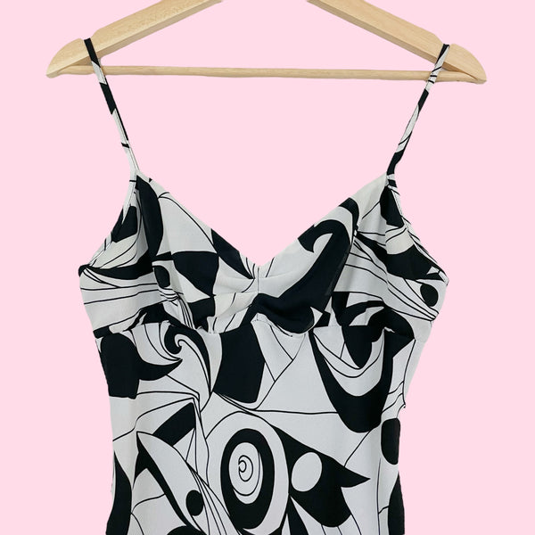 BLACK & WHITE PSYCHEDELIC MIDI DRESS (S/M)