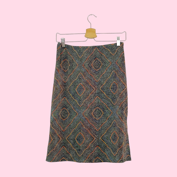 METALLIC PSYCHEDELIC MIDI SKIRT (M)