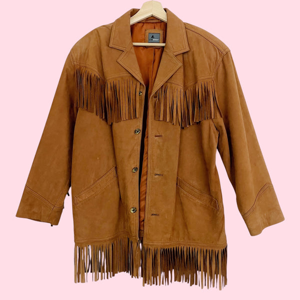 BROWN LEATHER WESTERN FRINGE JACKET (M/L)