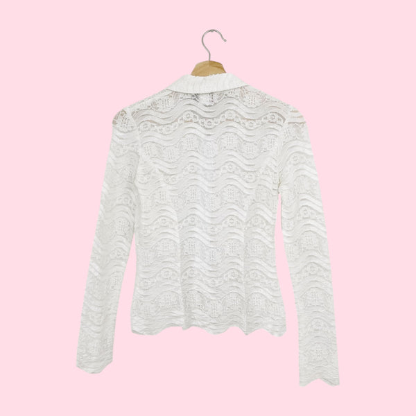 WHITE LACE ZIP UP BLOUSE (XS/S)