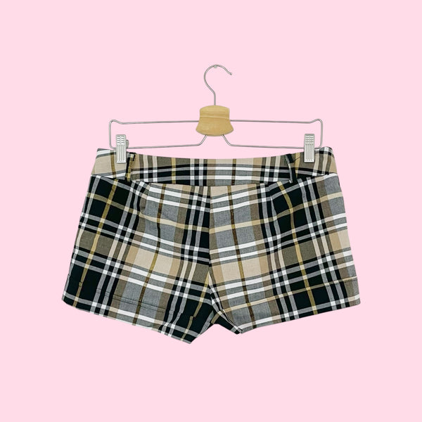 TAN METALLIC PLAID LOW RISE SHORTS (M)