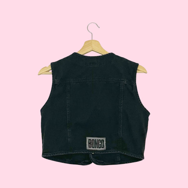90S BONGO BLACK CROPPED DENIM VEST (M)