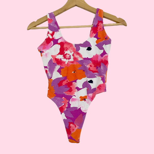 FLORAL COTTON THONG BODYSUIT (S)