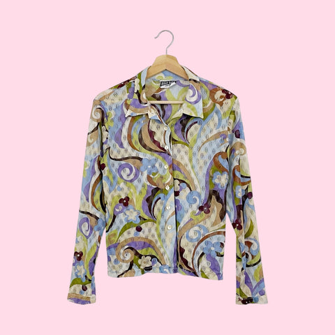 SHEER PSYCHEDELIC FLORAL BLOUSE (M)