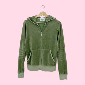 Y2K JUICY COUTURE GREEN VELOUR HOODIE (XL)