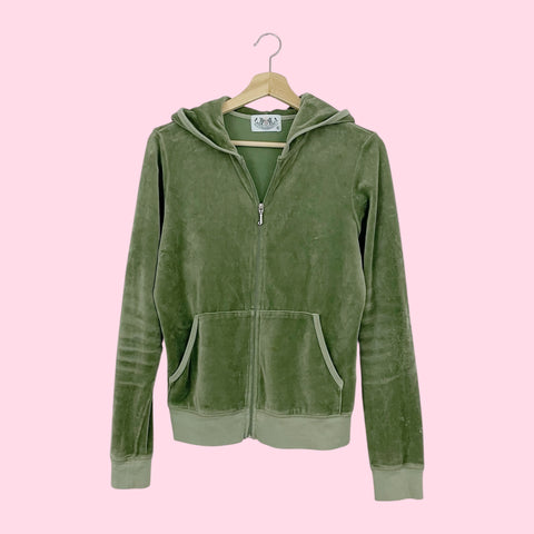 Y2K JUICY COUTURE GREEN VELOUR HOODIE (XL)