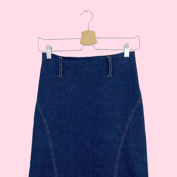 DARK STRETCH DENIM MAXI SKIRT (S)