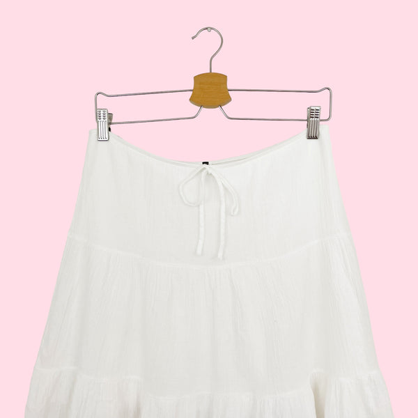 WHITE TIERED MIDI SKIRT (L)