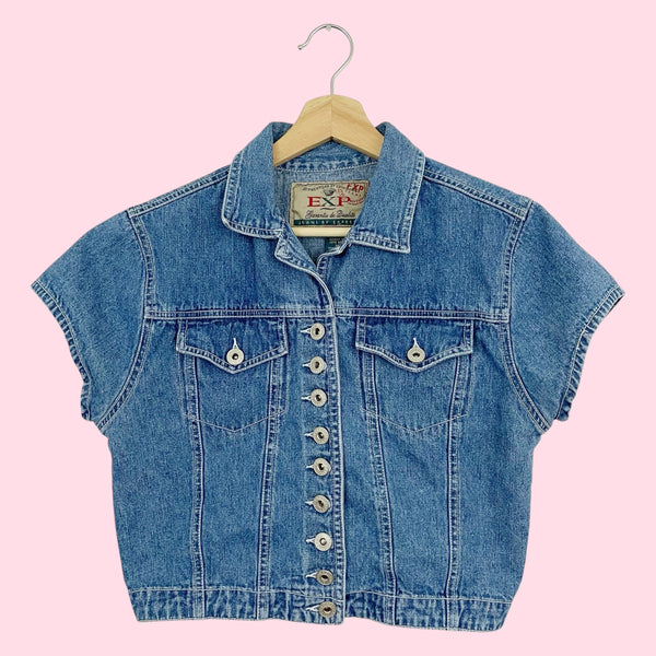 DENIM BUTTON UP CROPPED BLOUSE (M)