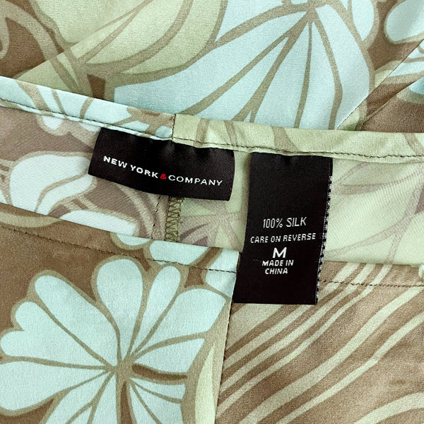 GREEN FLORAL SILK MIDI SKIRT (M)