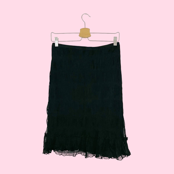 BLACK WRINKLED MESH MIDI SKIRT (S/M)