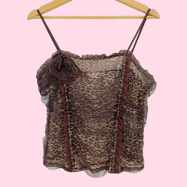 VICTORIA'S SECRET LEOPARD RUCHED MESH CORSET TOP (L)