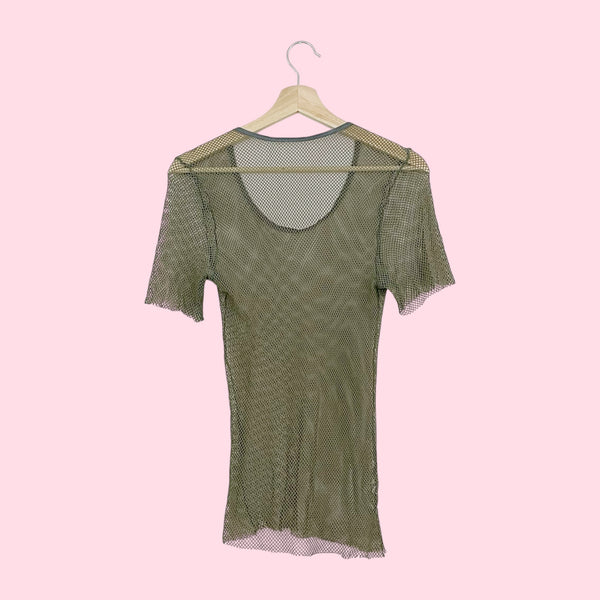 ARMY GREEN FISHNET TOP (S-L)