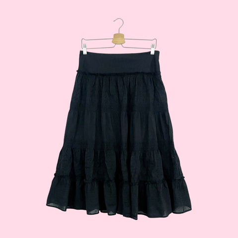 BLACK EYELET TIERED PRAIRIE SKIRT (M)