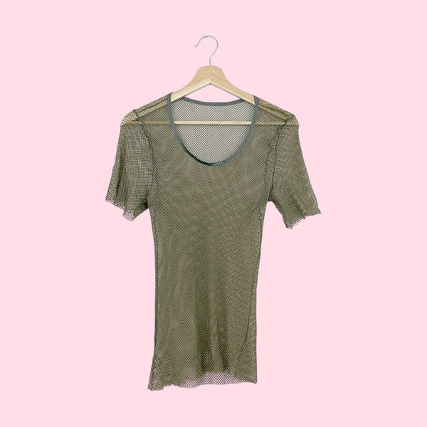 ARMY GREEN FISHNET TOP (S-L)