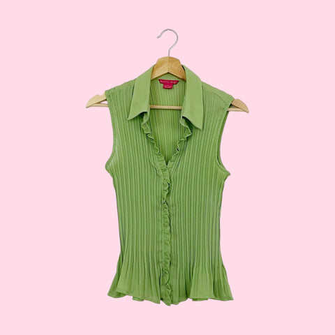 GREEN PLEATED SLEEVELESS TOP (M/L)