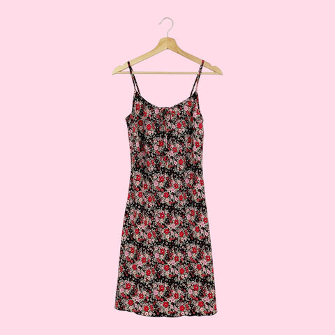 Y2K BLACK FLORAL MIDI DRESS (XS/S)