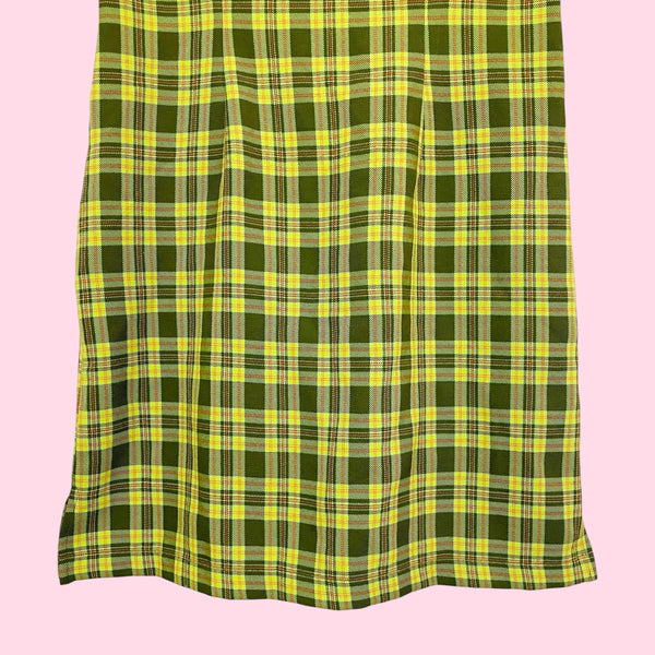 LIME GREEN PLAID DRESS (M)