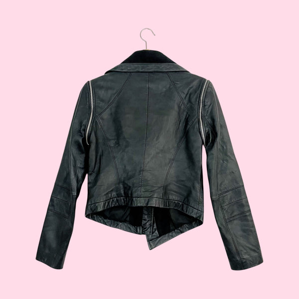 BEBE BLACK LEATHER MOTO JACKET (S)