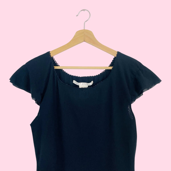 Black Mesh Flutter Sleeve Top (L)