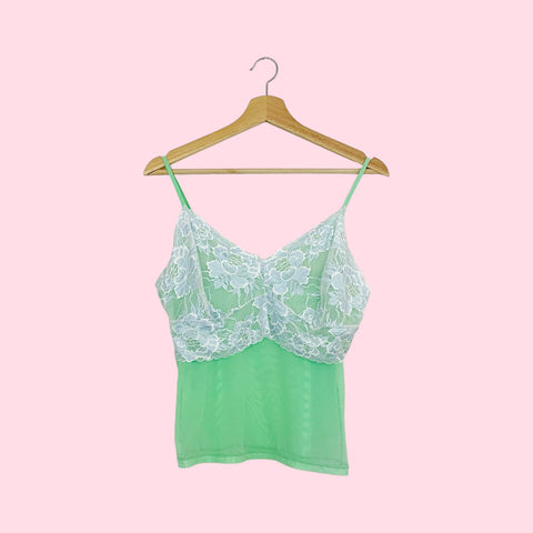 GREEN FLORAL LACE MESH TANK (XL)