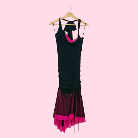 BLACK + PINK CINCHED HALTER MAXI DRESS (S)