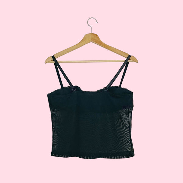 BLACK EMBROIDERED MESH BUSTIER (L)