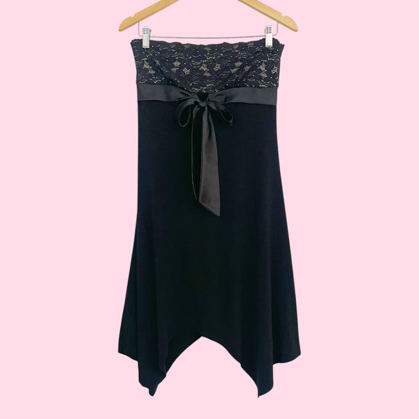 Y2K Strapless Asymmetrical Midi Dress (L)