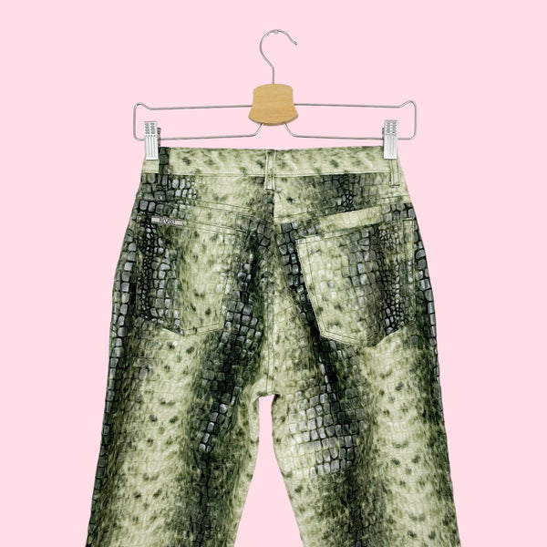 GREEN REPTILE EMBOSSED BOOTCUT PANTS (4)